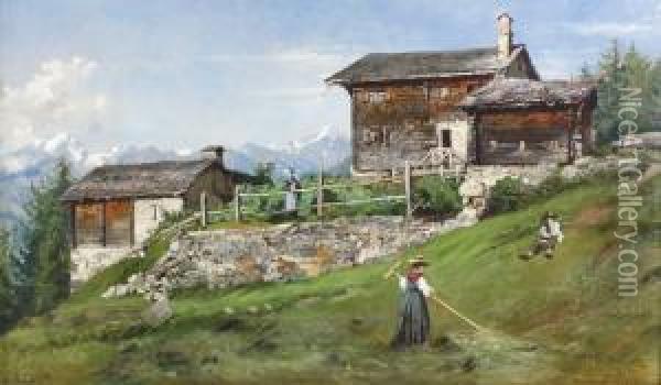 Chalet Dufour In Mayens De Sion. Oil Painting - Rafael Ritz