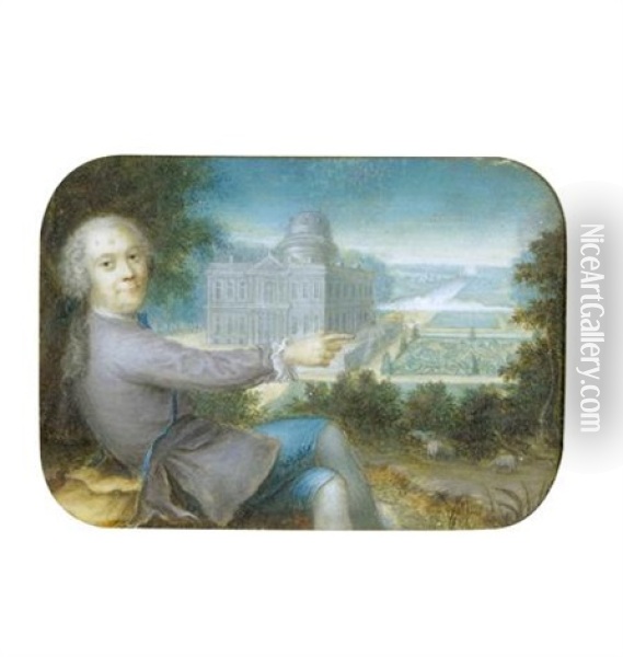 Portrait De Frederic De La Tour (?), Duc De Bouillon Presentant Le Chateau De Navarre A Evreux Oil Painting - Jean-Baptiste Masse