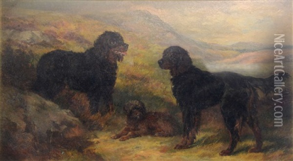 Highland Landscape With Three Dogs Oil Painting - Heywood Hardy