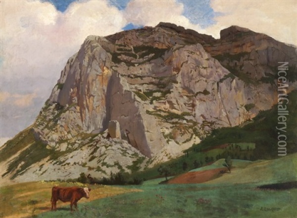 Felspartie Mit Verfallener Burg Oil Painting - Albert Lugardon