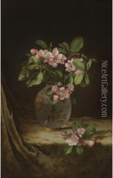 Apple Blossoms In An Opalescent Vase Oil Painting - Martin Johnson Heade