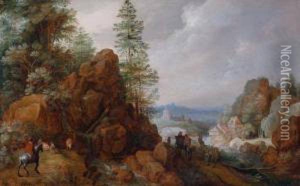 Viaggiatori In Un Paesaggio Di Montagna Oil Painting - Gillis Claesz De Hondecoeter