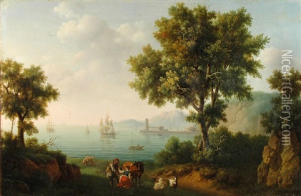 Seaside Landscape With Shepherds Oil Painting - Pierre Joseph Petit