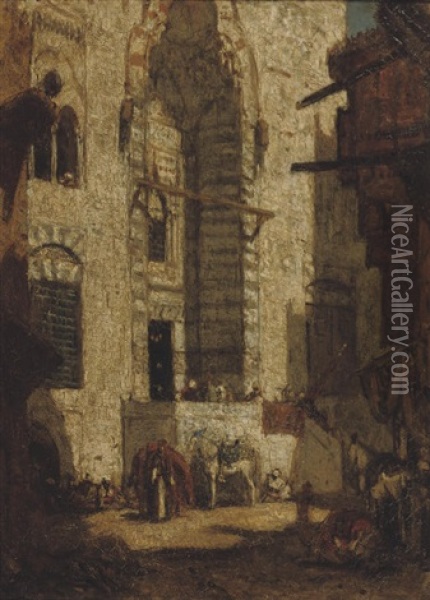 Moskee Ingang Cairo - The Entrance Of The El Gouri Mosque, Cairo Oil Painting - Marius Bauer