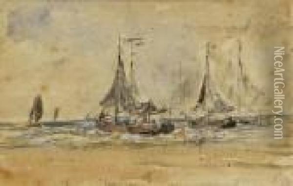 Barques De Peche Par Mer Agitee Oil Painting - Eugene Boudin