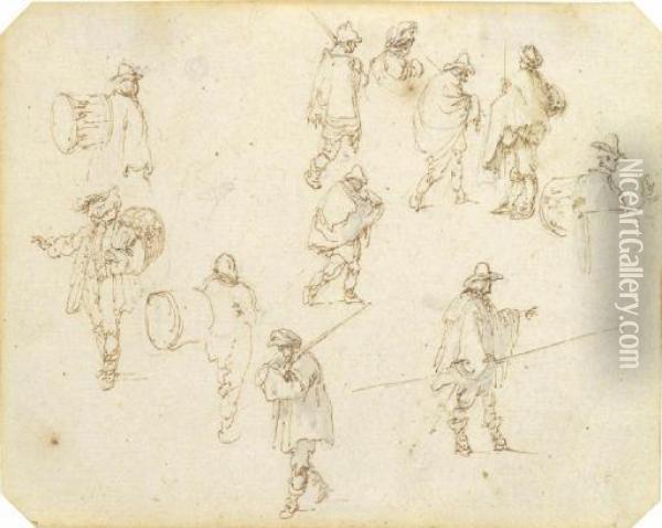Studies Of Drummers, Peasants And Soldiers With Swords And Lances Oil Painting - Stefano della Bella