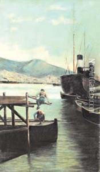Mattino Di Inverno Nel Porto Di Genova Oil Painting - Antonio Varni