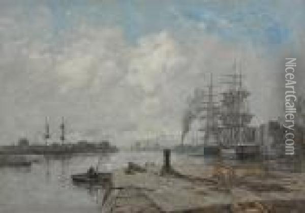 Boulogne-sur-mer, Le Port, Quai D'accostage Oil Painting - Eugene Boudin
