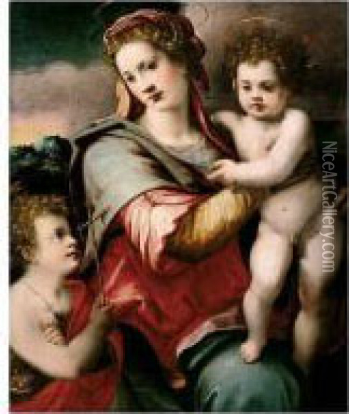The Madonna And Child With The Infant Saint John The Baptist Oil Painting - Michele di Ridolfo del Ghirlandaio (see Tosini)