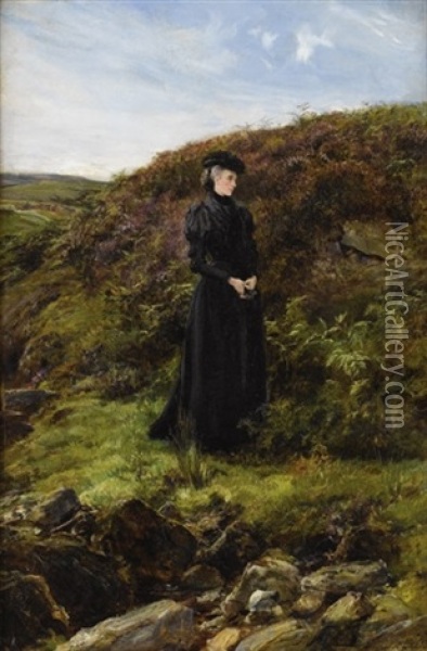 Lady In A Landscape Oil Painting - Heywood Hardy