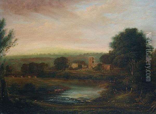 Evening At Wensley, Yorkshire Oil Painting - George, the Younger Cuitt