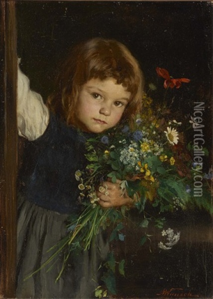Kleines Madchen Mit Wiesenblumenstraus Oil Painting - Marie (Mizzi) Wunsch