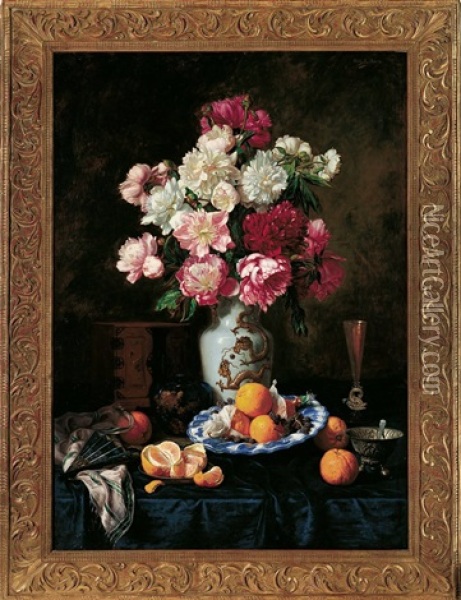 Grosses Blumen- Und Fruchtestilleben Oil Painting - Wilhelm Eilers