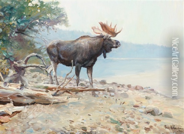 Moose At Lake Mcdonald Oil Painting - Philip Russell Goodwin