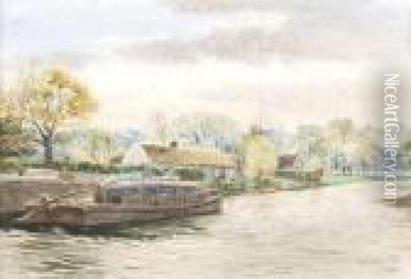Barges On The Lagan Oil Painting - Joseph Carey Carey