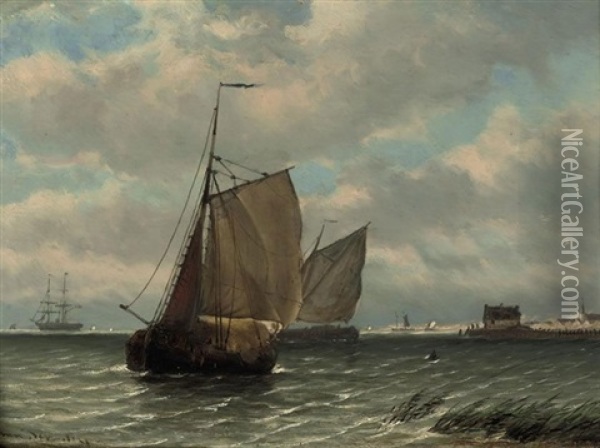 Sailing Along The Coast Oil Painting - Willem Anthonie van Deventer