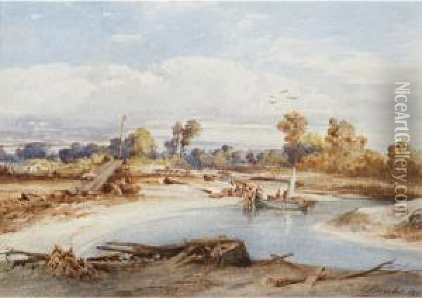 River Landscape With Figures Oil Painting - Abraham Louis Buvelot