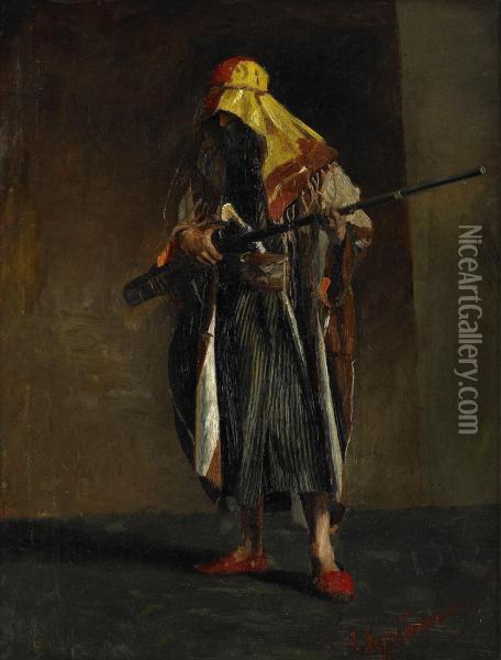 Oriental Soldier Oil Painting - A. Kurbatov