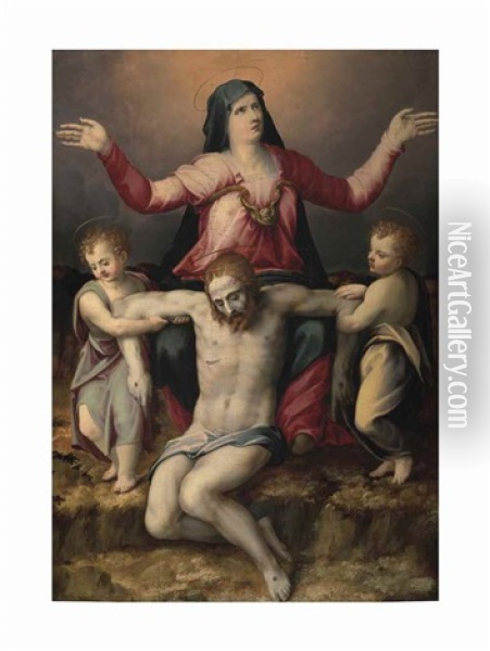 The Pieta With Two Angels Oil Painting - Michele Tosini