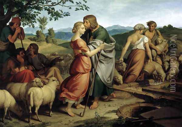 Jacob Encountering Rachel with her Father's Herds Oil Painting - Joseph Ritter Von Fuhrich