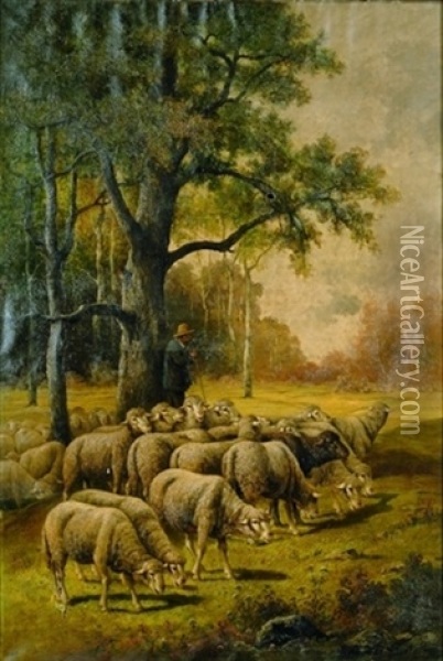 A Shepherd And His Flock Oil Painting - Louise J. Guyot
