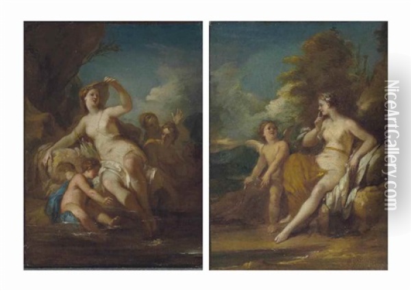 Venus Imposant Le Silence A L'amour; Et Diane Et Ses Nymphes Au Bain Oil Painting - Louis de Boulogne the Younger