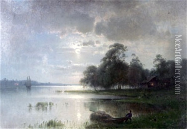 Mansken Over Insjolandskap Oil Painting - Harald (Sten H.) Torsslow