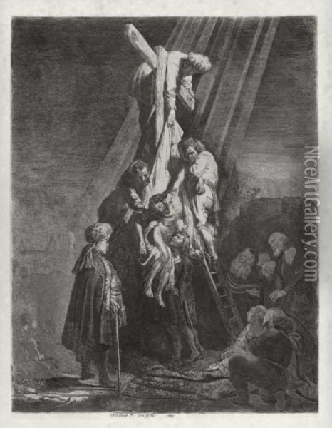 The Descent From The Cross: The Second Plate (b., Holl. 81; H. 103; Bb. 33-c) Oil Painting - Rembrandt Van Rijn