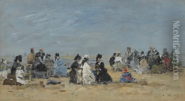 Trouville, Scene De Plage Oil Painting - Eugene Boudin