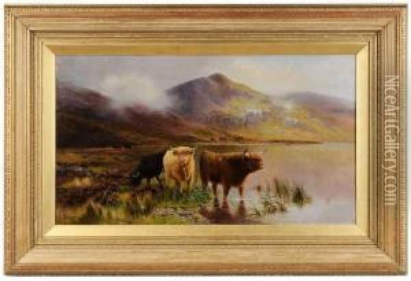 Highland Landscape With Cows Oil Painting - Daniel Sherrin