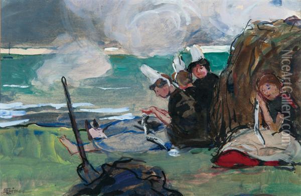 Bretonnes En Bord De Plage Oil Painting - Lucien Simon