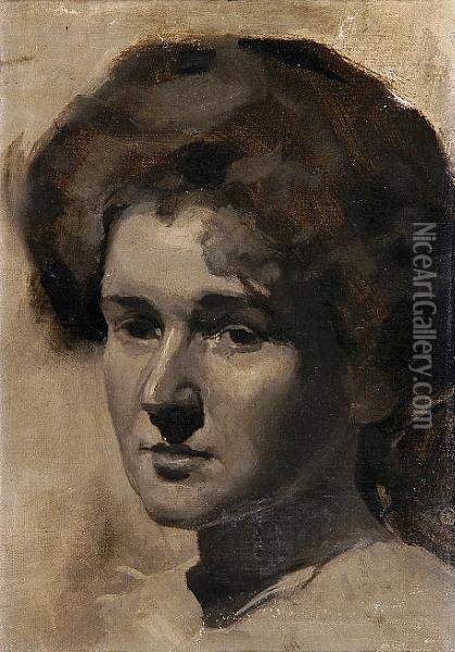 A Portrait Of A Woman, Head And Shoulders Oil Painting - Solomon Joseph Solomon
