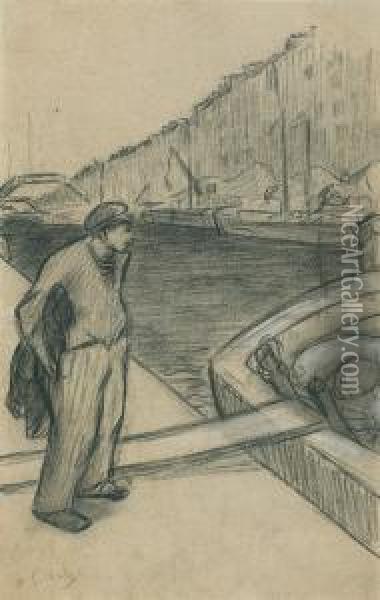 Un Docker Sur Le Quai D'un Canal Parisien Oil Painting - Henri-Gabriel Ibels