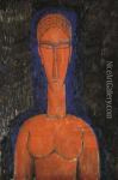 Le Buste Rouge (cariatide) Oil Painting - Amedeo Modigliani