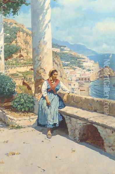 Along the Amalfi coast Oil Painting - Bernard Hay