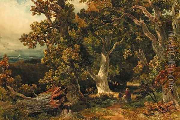 Figures returning from market through a wood Oil Painting - William James Bennett