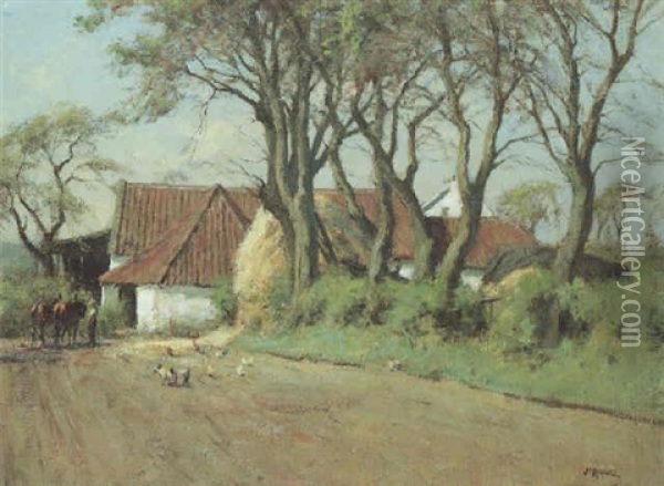 A Farmstead, Fife Oil Painting - James Riddel