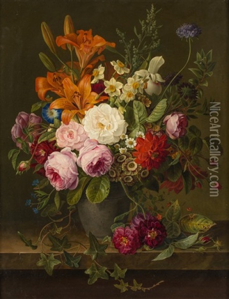 Blumenstillleben Oil Painting - Gottfried Wilhelm Voelcker