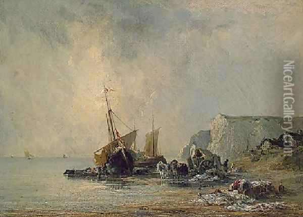 Boats Near Shore Of Normandy Oil Painting - Richard Parkes Bonington