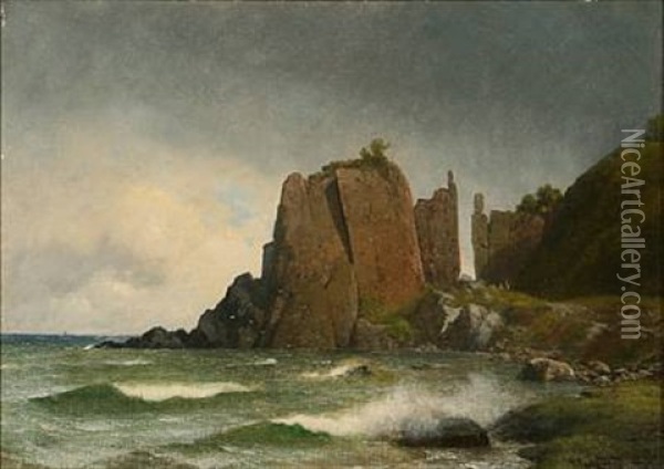 At Helligdomsklipperne Rocks On Bornholm Island, Denmark Oil Painting - Georg Emil Libert