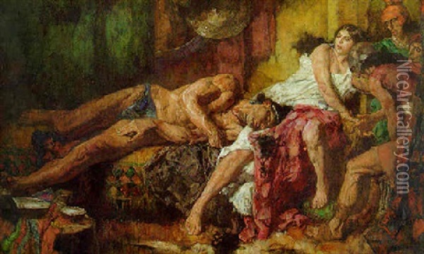 Samson And Delilah Oil Painting - Johannes Hendricus Jurres
