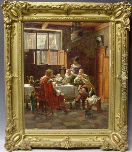 Gesellige Herrenrunde In Einer Niederlandischen Stube Oil Painting - Wilhelm F. Giessel