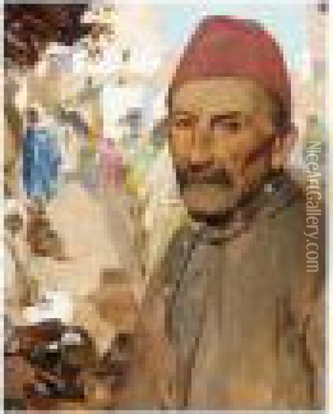 A Man In A North African Market Place Oil Painting - Henry Silkstone Hopwood