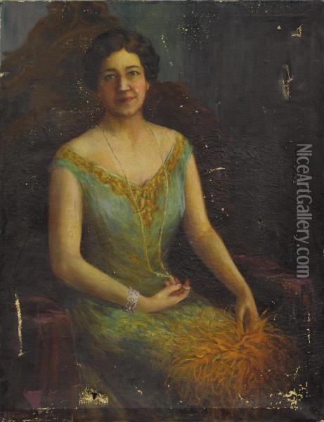 Portrait Of A Lady With Necklace And Ostrich Feathers Oil Painting - Nicholas Richard Brewer
