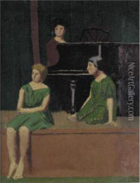 Girls At A Piano Oil Painting - Malcolm Drummond