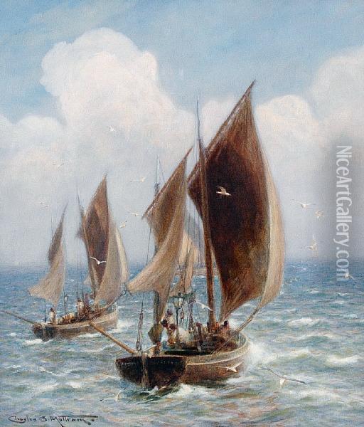 St Ives Boats Off To The Fishing Grounds Oil Painting - Charles Mottram