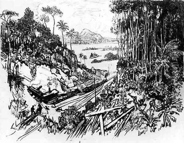 The Jungle: The Old Railway, plate VIII from The Panama Canal by Joseph Pennell, 1912 Oil Painting - Joseph Pennell