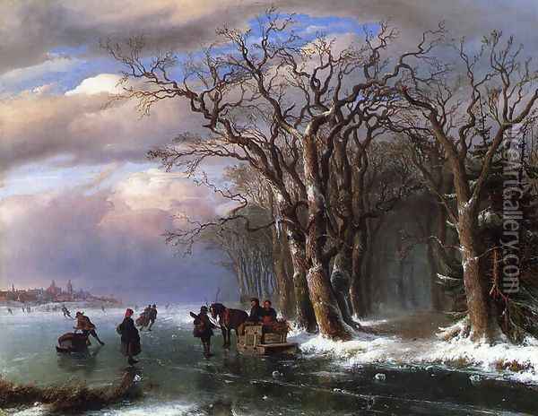 Winter Skating Scene Oil Painting - Louis Remy Mignot