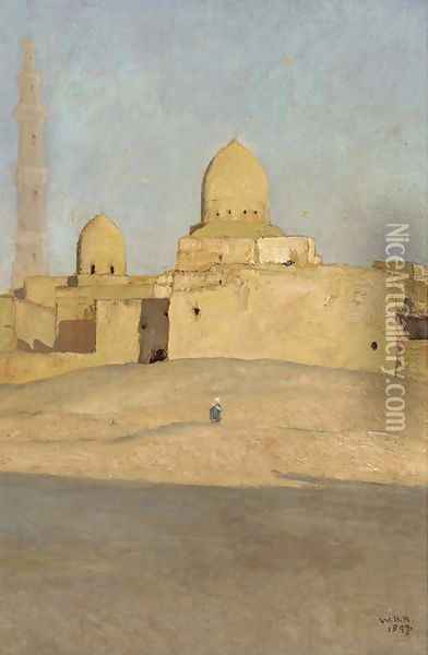 A figure on sand dunes befoe a Cairo Mosque Oil Painting - Sir William Blake Richmond
