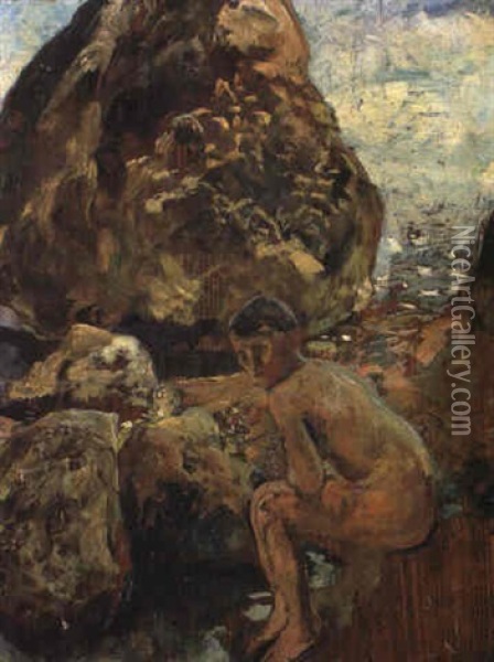 Frau In Den Klippen Oil Painting - Max Klinger